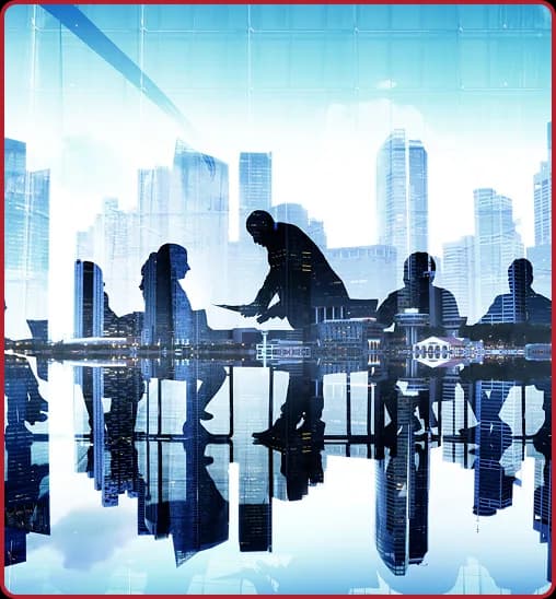 Business meeting with city skyline